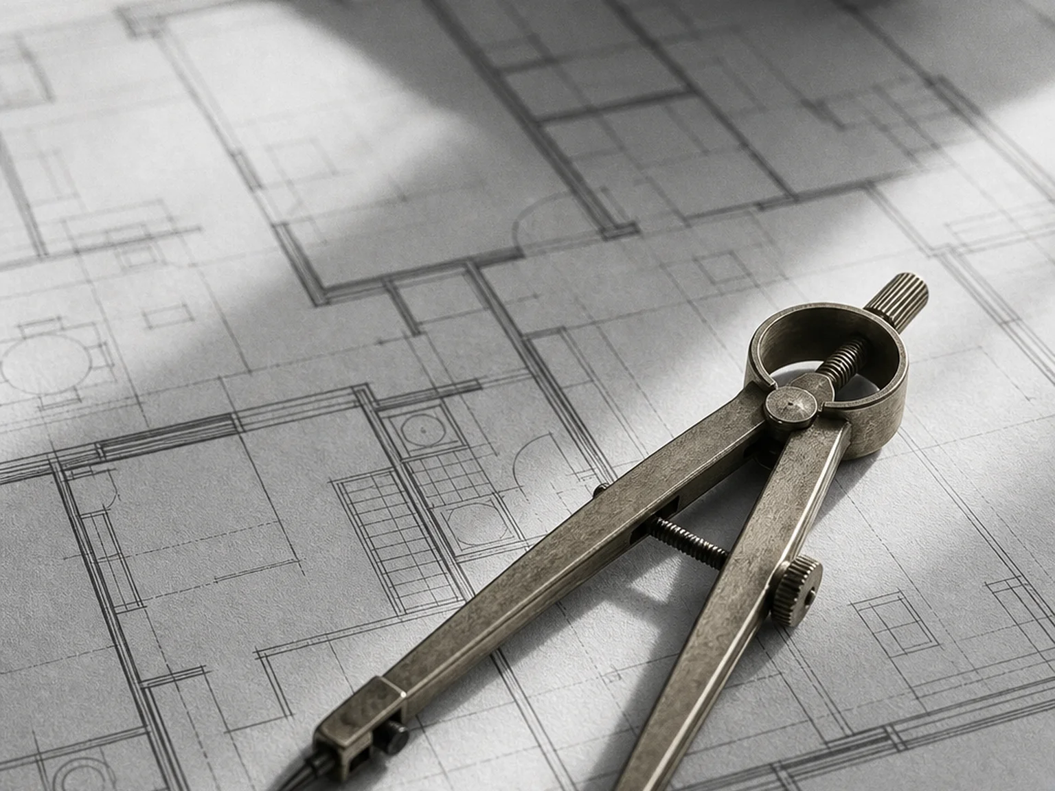 Architectural drawing with brass compass