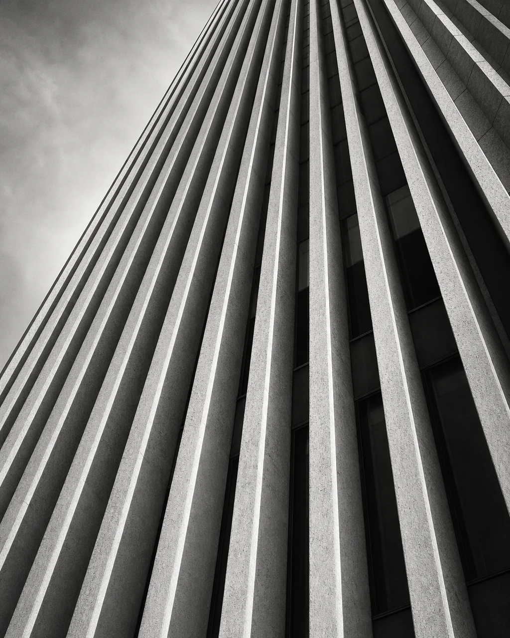Concrete fin facade looking up