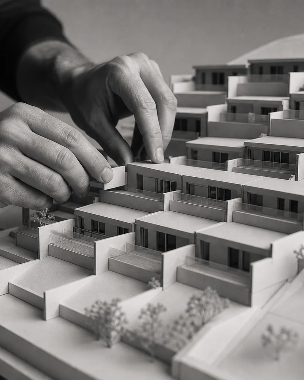 Architectural scale model on a workbench
